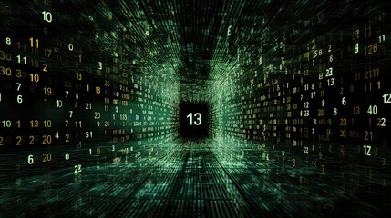 illustration of the unlucky number 13 in a tunnel of numbers - obrazy, fototapety, plakaty