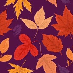 Seamless pattern with autumn leaves. Vector pattern in flat style. 