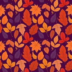Seamless pattern with autumn leaves. Vector pattern in flat style. 