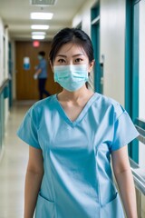 Fototapeta na wymiar Nurse(s) standing in hospital hallway