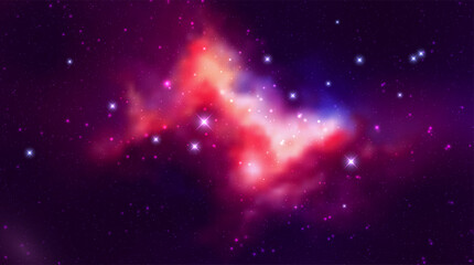 Space vector background with realistic nebula and shining stars. Magic colorful galaxy with stardust