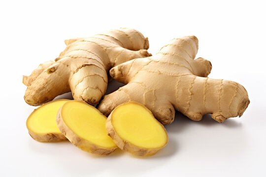 Transparent cut-out image of fresh ginger on a background. Generative AI