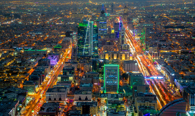 Night panorama of Al Olaya downtown of Riyadh city, Al Riyadh, Saudi Arabia