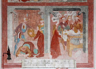 la danza di Erodiade e la decapitazione di Giovanni Battista; affresco nella chiesa di San Giovanni Battista a Vigo di Fassa