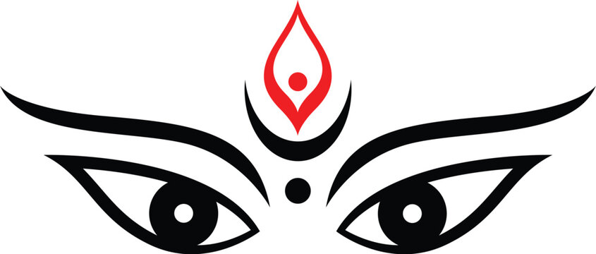 Maa Durga Trinayon In Durga puja held during Navaratri. Maha Durga shashthi, saptami, ashtami, navami, bijoya. Three Eyes Only Illustration
