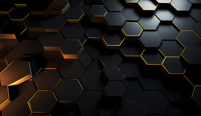 Schwarzer hexagonaler Hintergrund mit farbigen Akzenten