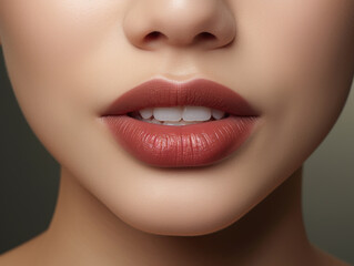 Luxurious female lips and teeth. Cosmetics and care for lips and teeth.