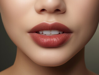 Obraz premium Luxurious female lips and teeth. Cosmetics and care for lips and teeth.