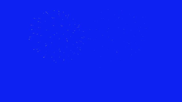 Abstract Real Firework on blue screen chroma key background, 4th of July independence day and new year eve 2024 concept. High quality 4k chromakey slow motion cinematic video