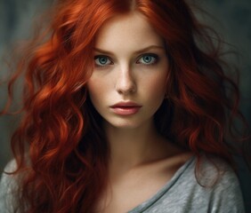 Fototapeta premium Redhead young woman on a gray background