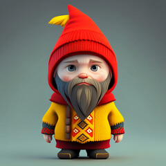 Red-Capped Gnome in a Yellow Sweater with a Brown Beard