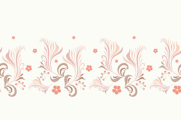 Floral Ikat pattern seamless paisley embroidery with pink lotus flower motifs. Ethnic pattern oriental traditional Aztec African style. Ikat pattern seamless vector illustration design .