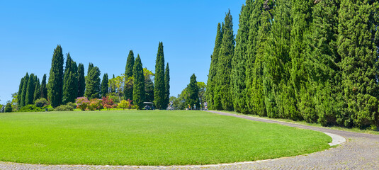 Beautiful landscape panorama in the park garden sigurta, near the village of valeggio on the...