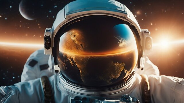 astronaut in space  An outer space view of an astronaut and the Earth. The image shows a close-up and focused view of them