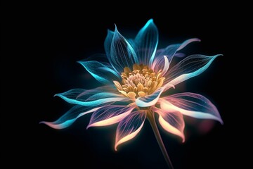 Glowing flower in dim light. Generative AI