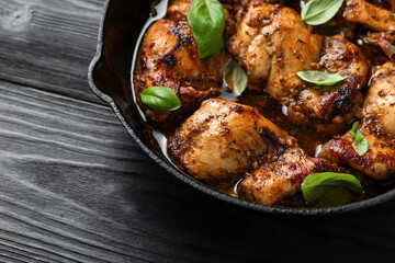 Baked balsamic chicken thighs in cast iron pan