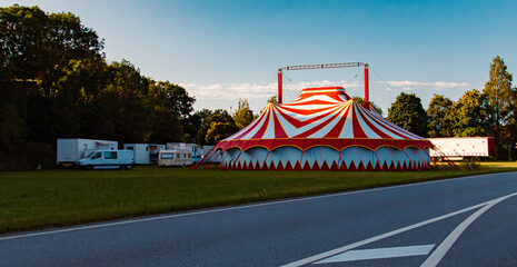 Circus tent on a sunny summer day near Kastl, Unterneukirchen, Altoetting, Bavaria, Germany