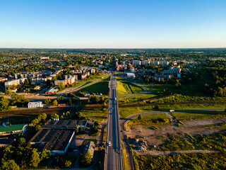 Aerial View of Bustling Cityscape with Roads Leading to the Heart of Rezekne, Latvia.