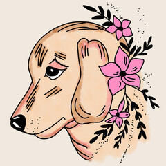 Obraz na płótnie Canvas beautiful hipster dog in floral wreath