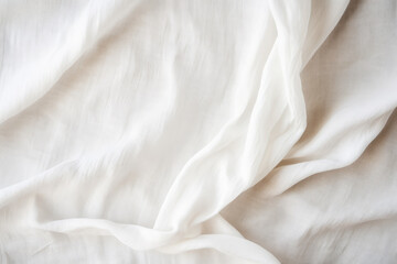 Fototapeta premium Abstract white crumpled linen background. Creased wrinkled white fabric, bedding sheets, white blanket texture background