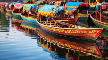 Fototapeta na wymiar colorful boats on the river generated by al technology 