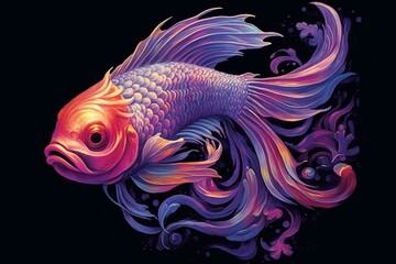 Fototapeta premium Vibrant mythical fish with purplish hue. Generative AI