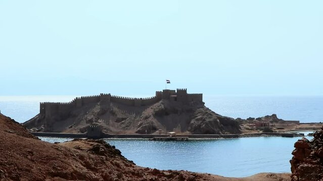 Salah El Din Castle on Farun island in the Gulf of Aqaba,Red Sea,Taba,Egypt.A Beautiful Landmarks in Taba , Egypt