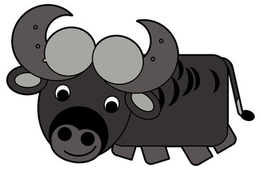 Cartoon happy farm animal cheerful buffalo isolated illustration for children