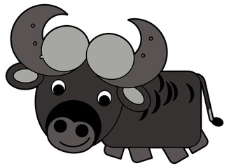 Cartoon happy farm animal cheerful buffalo isolated illustration for children