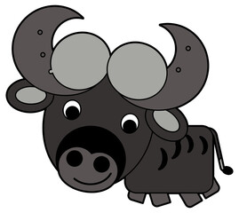 Cartoon happy farm animal cheerful buffalo isolated illustration for children