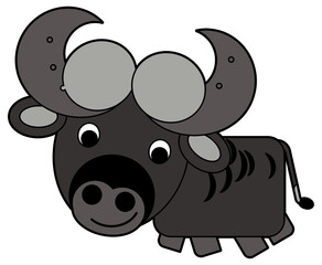 Cartoon happy farm animal cheerful buffalo isolated illustration for children