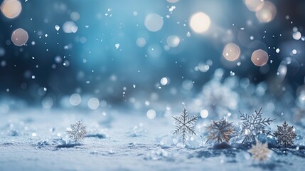 Obraz na płótnie Canvas Blue Christmas background with snow, ice and room for text copy.