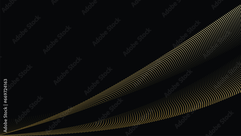Poster abstract geometric technology background. gold dotted curve or wave.