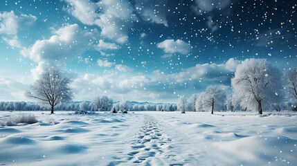 Winter is coming. Natural Winter Christmas tree background blue sky heavy snowfall. generative ai