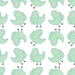 Cartoon retro dragon seamless scribble monsters Middle Ages chicken pattern for Christmas wrapping paper