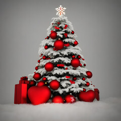 Festive holiday tree decorated with heart ornaments