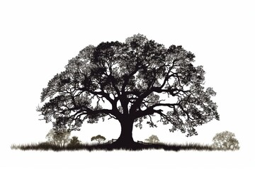 White background with oak tree silhouette illustration. Generative AI
