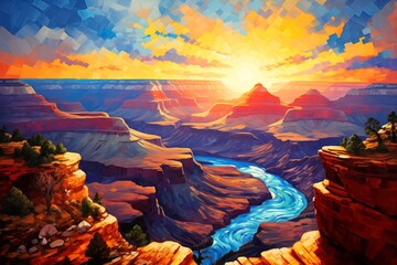 Vibrant and Realistic Grand Canyon Palette Knife Painting Generative Illustration