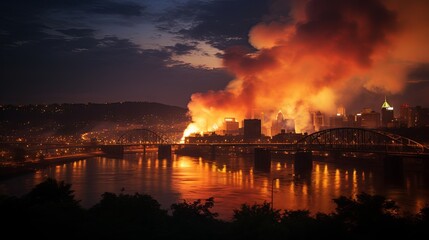Fototapeta na wymiar The City of Pittsburgh Pennsylvania On Fire -1