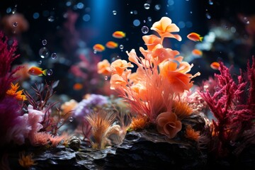 These are inhabitants of coral reefs (a flock of golden antias) in aquarium.