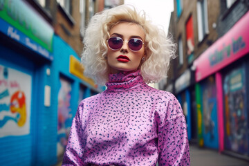 90s, hipsters Memphis style, 1990s, Retro music party, Funky, retrowave, cassette time, tape recorder neon, Fashion street style, bright looks, imported clothing, evocative style.