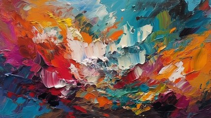 Closeup of abstract rough colourful colours painting texture, with oil brushstroke, pallet knife paint on canvas - Art background illustration. Art concept.
