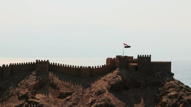 closeup footage of Salah El Din Castle on Farun island in the Gulf of Aqaba,Red Sea,Taba,Egypt.A Beautiful Landmarks in Taba , Egypt