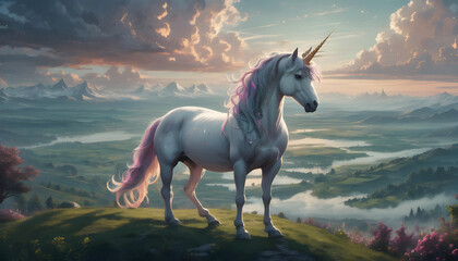 Obraz na płótnie Canvas unicorn on a hilltop