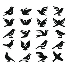 black Birds icon set on white background