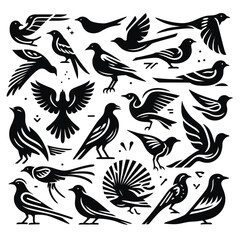 black Birds icon set on white background