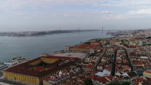Aerial video of Praca do Comercio square in Lisbon