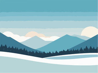 Fototapeta na wymiar winter landscape with mountains art illustration , vector design , minimalist , 