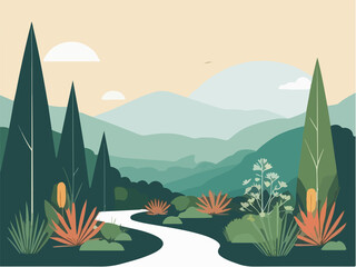Obraz premium landscape with mountains and lake art illustration , vector design , minimalist , 