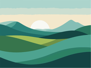 landscape with mountains art illustration , vector design , minimalist , 
